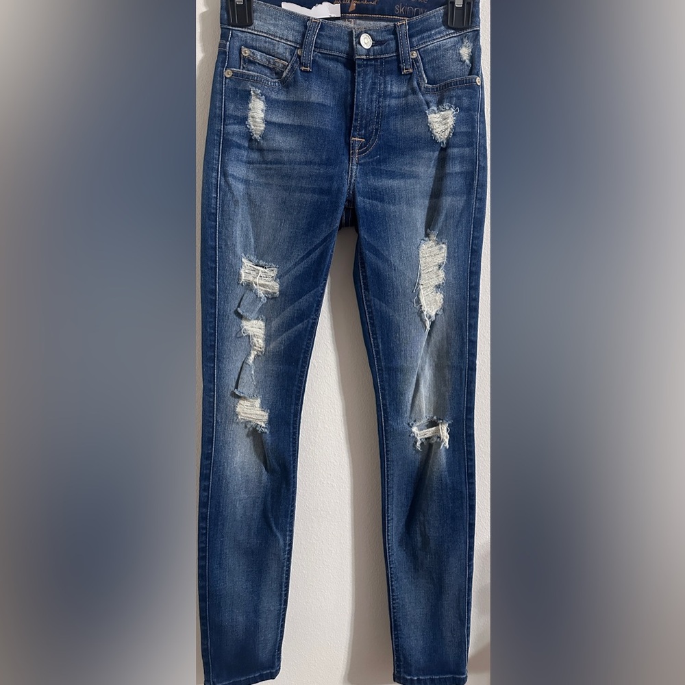 NEW - 7 For All Mankind ‘The Ankle’ Skinny Distressed Jeans, Sz 23, Medium Wash